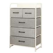 Comoda 5 Sertare Textile / 58x29x99cm - Gri/alb