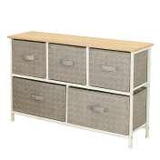 Comoda 5 Sertare Textile / 100x30x55cm - Gri/alb