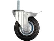 RoatĂ PivotantĂ De 200mm Cu Cauciuc Negru, FrÂnĂ Și Știft Filetat,rulment