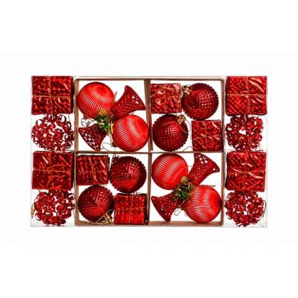 Set Ornamente De Craciun / Rosu - 24p.