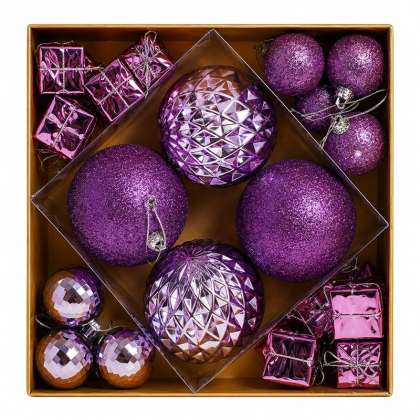 Set Ornamente Plastic De Craciun / Violet - 30p.
