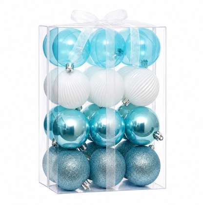 Set Ornamente Plastic De Craciun / Albastru-alb - 24p.