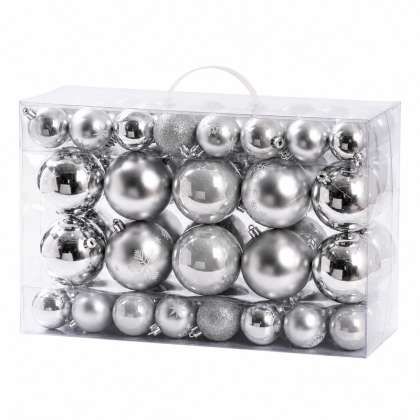 Set Ornamente Plastic De Craciun / Argintiu - 68p.