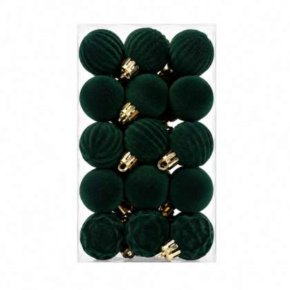 Set Ornamente Catifelate De Craciun / Verde - 30p.