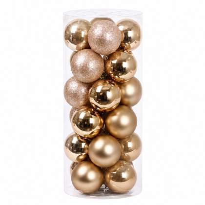 Set Ornamente Plastic De Craciun / Bej-inchis - 24p.