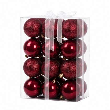 Set Ornamente Plastic De Craciun / Bordo - 24p.