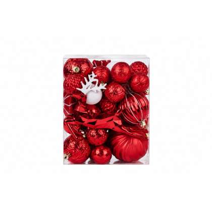 Set Ornamente De Craciun / Rosu - 48p.
