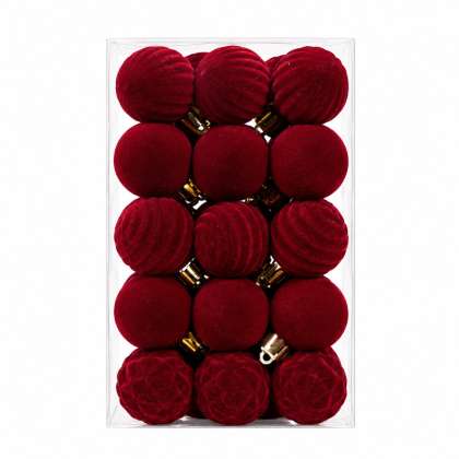 Set Ornamente Catifelate De Craciun / Visiniu - 30p.