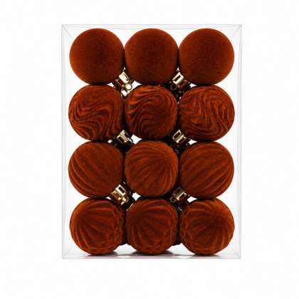 Set Ornamente Catifelate De Craciun / Cafeniu - 24p.