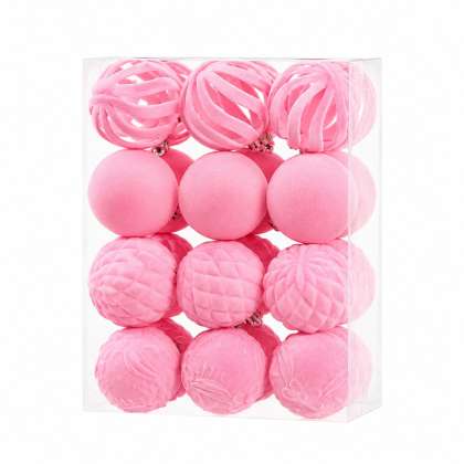 Set Ornamente Catifelate De Craciun / Roz - 24p.