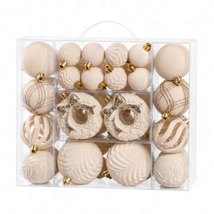 Set Ornamente Catifelate De Craciun / Crem - 46p.