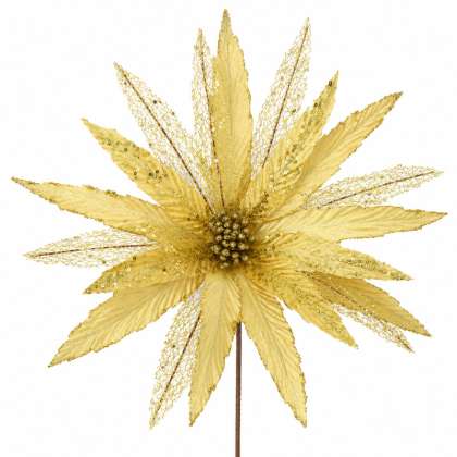 Floare Decorativa De Craciun 40cm / Voal-auriu