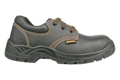Pantofi din piele , partea superioara - piele de vaca despicata, neagra cu fire portocalii, sireturi negru cu portocaliu