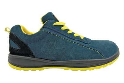 Pantofi din piele intoarsa, verde inchis cu fire galbene, sireturi galbene