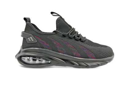 Pantofi din material flyknit, negri cu fire negre, sireturi negre