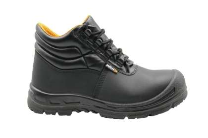 Ghete din piele, partea superioara - piele neteda, neagra cu fire negre, sireturi negre, realizate fara metal