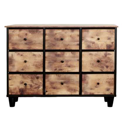 Comoda 9 Sertare Textile / 110x30x73cm - Vintage/negru