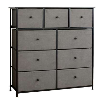 Comoda 9 Sertare Textile / 100x30x99cm - Antracit/negru