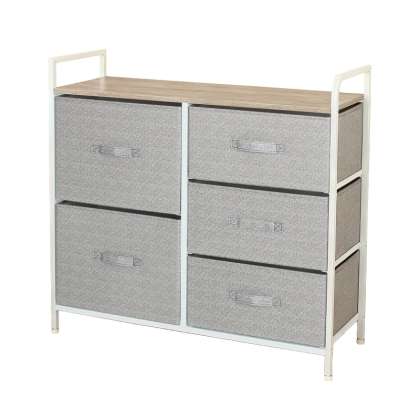 Comoda 5 Sertare Textile / 83x29x77cm - Gri/alb
