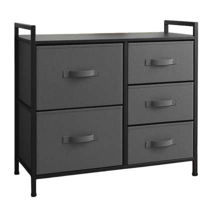 Comoda 5 Sertare Textile / 83x29x77cm - Antracit/negru