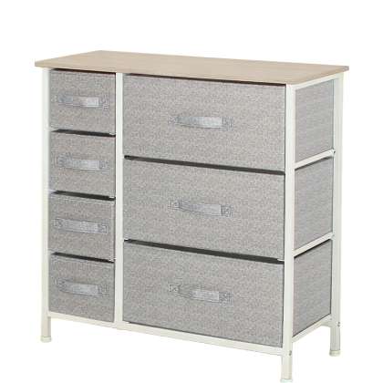 Comoda 7 Sertare Textile / 63x31x73cm - Gri/alb