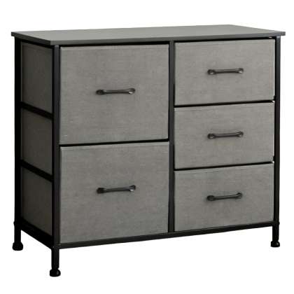 Comoda 5 Sertare Textile / 85x30x73cm - Antracit/negru