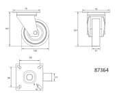 Roată Pivotantă Cu Cauciuc Gri, 125Mm
