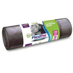 Sac Menajer Ldpe Luxia Cu Șnur, Flexipro Silver, Superetanș 120 L, 10 Buc (541246)