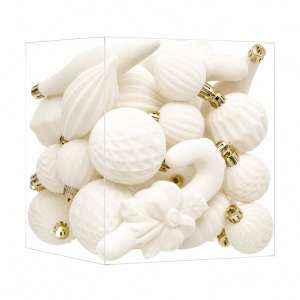 Set Ornamente Catifelate De Craciun / Crem - 28p.
