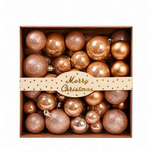 Set Ornamente Plastic De Craciun / Bej-inchis - 60p.