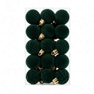 Set Ornamente Catifelate De Craciun / Verde - 30p.