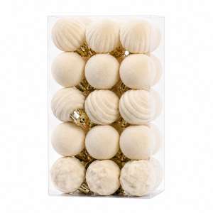 Set Ornamente Catifelate De Craciun / Crem - 30p.