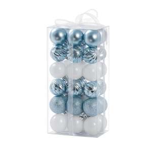 Set Ornamente Plastic De Craciun / Albastru-alb - 36p.