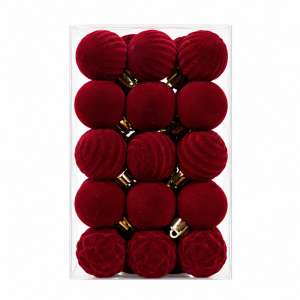 Set Ornamente Catifelate De Craciun / Visiniu - 30p.