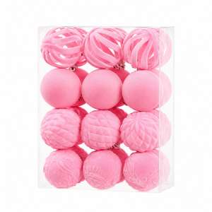 Set Ornamente Catifelate De Craciun / Roz - 24p.