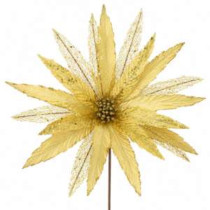 Floare Decorativa De Craciun 40cm / Voal-auriu