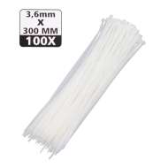 Set de 100 buc  Coliere de Plastic, 300 mm x 3,6 mm,culoare alb,Hofftech,rezistente UV 
