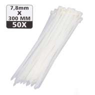 Set de 50 buc Coliere de Plastic 300 mm x 7,8 mm culoare alb,Hofftech,rezistente UV 