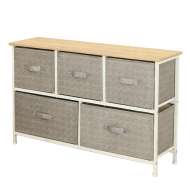 Comoda 5 Sertare Textile / 100x30x55cm - Gri/alb