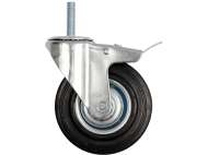 RoatĂ PivotantĂ De 200mm Cu Cauciuc Negru, FrÂnĂ Și Știft Filetat,rulment